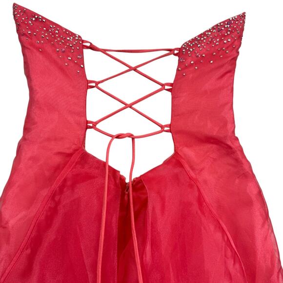 Blondie Nites 90s Y2K Organza Halter V-Neck Formal Prom Corset Back Dress 3 XS S - Picture 13 of 15